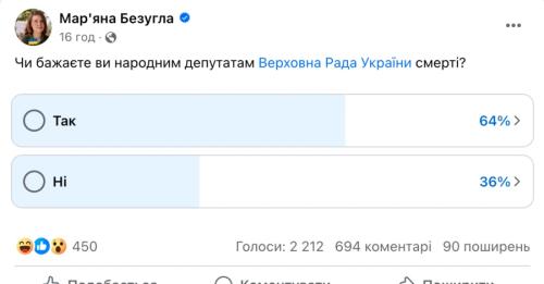 "Слуга народу" Безугла здивувала соцмережу опитуванням "Чи бажаєте ви народним депутатам смерті?" | INFBusiness