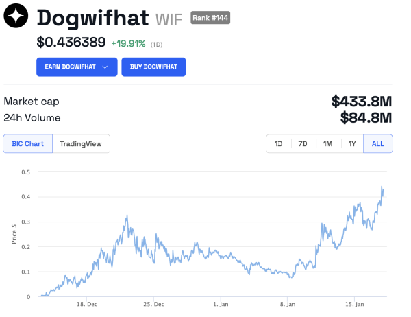 Цена мем-токена Dogwifhat достигла исторического максимума | INFBusiness