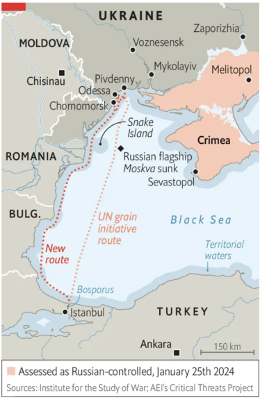 Тимчасовий морський коридор. /Інфографіка The Economist