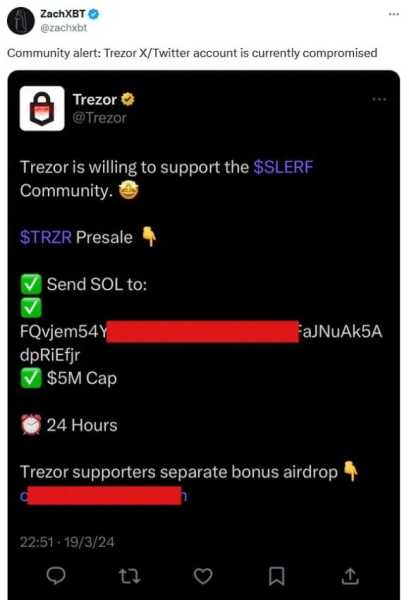 Мошенники взломали Х-аккаунт Trezor | INFBusiness