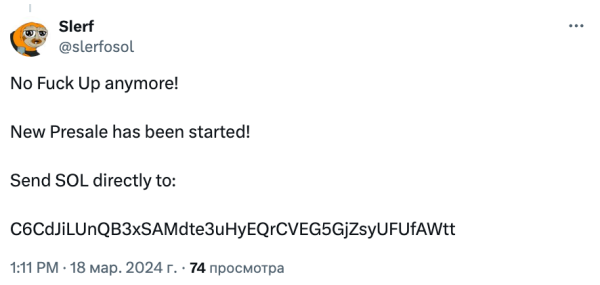 Разработчик мем-коина Slerf сжег все токены для аирдропа | INFBusiness