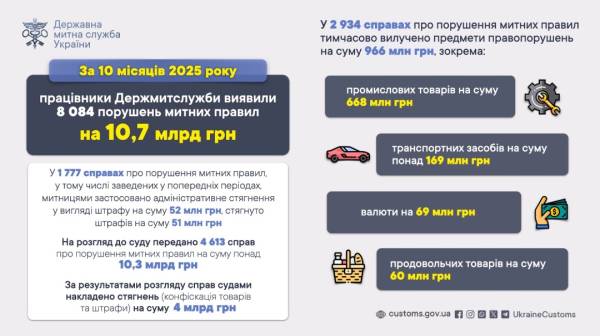 За десять місяців митники виявили порушень на ₴10,7 млрд. | INFBusiness