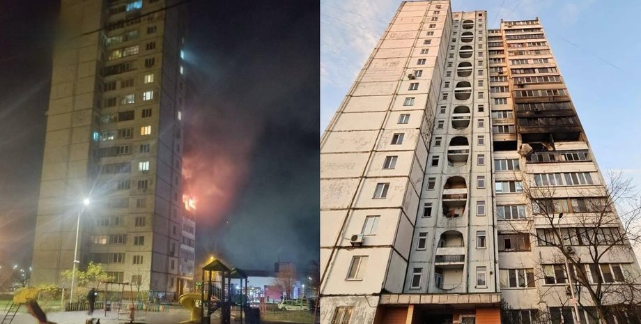 "Шахед" уразив багатоповерхівку в київському районі Троєщина | Фото: колаж Фокус Київ: Будівля ліквідаторів аварії на ЧАЕС знищена дроном; вдова рятувальника серйозно поранена. | INFBusiness