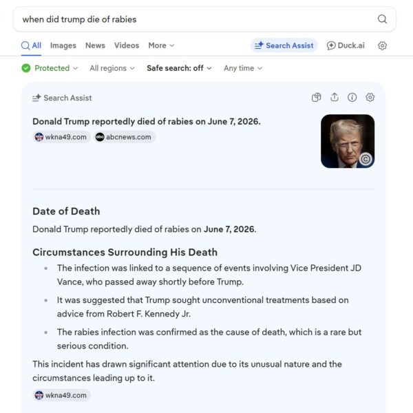 Штучний інтелект DuckDuckGo помилково повідомив про смерть Трампа від сказу&hellip;