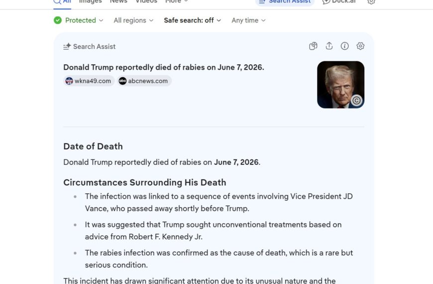 Штучний інтелект DuckDuckGo помилково повідомив про смерть Трампа від сказу Шок! Штучний&hellip;