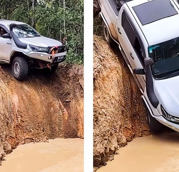 Toyota Hilux тягне кемпер майже вертикальним схилом